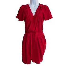 AMANDA UPRICHARD Red Silk Mini Dress Small V Neck Short Butterfly Sleeve Holiday